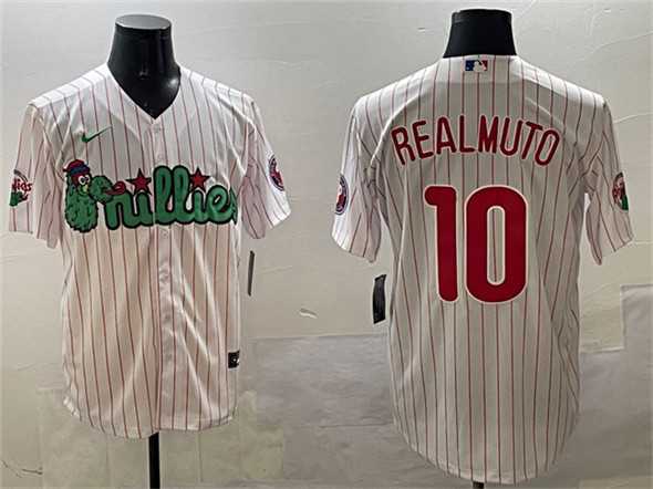 Mens Philadelphia Phillies #10 J.T. Realmuto White Phanatic Cool Base Stitched Jersey